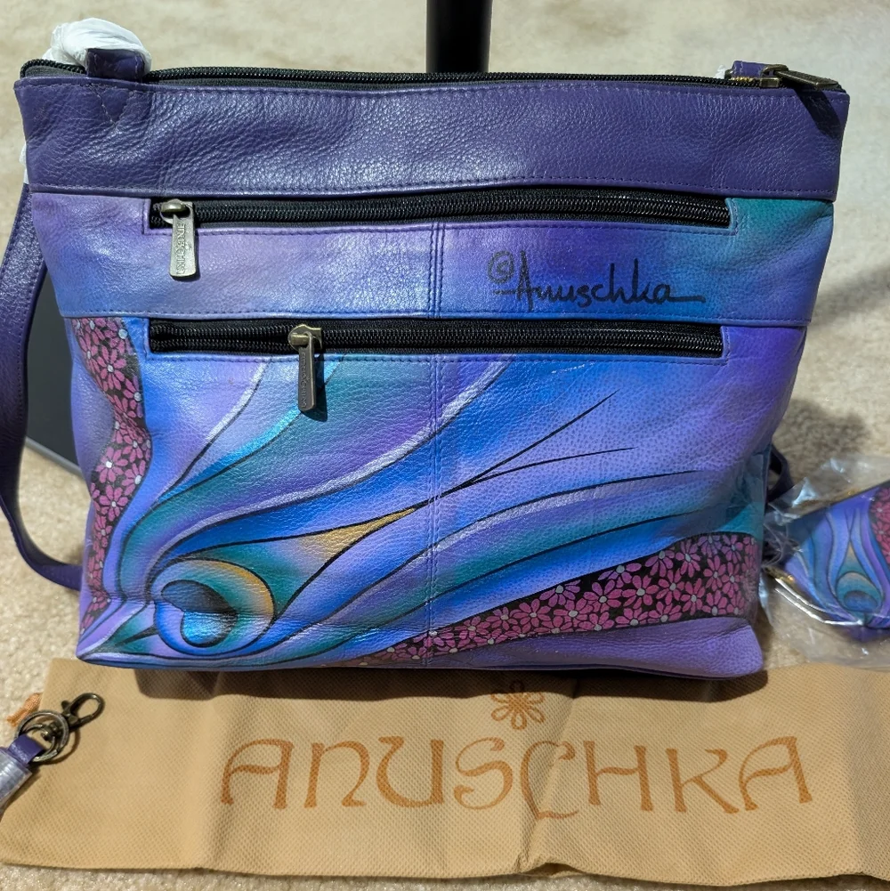 ANUSCHKA Leather Dual Compartment CB, 7-Pocket Handbag Purse + Access NWT - Picture 3 of 13